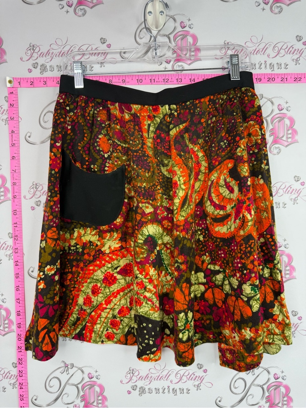 Skirt apron tie up boho Floral Paisley A-Line Skirt in Orange and Olive